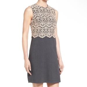 Halogen Grey Sheath Dress with Blush Pink Lace Overlay EUC